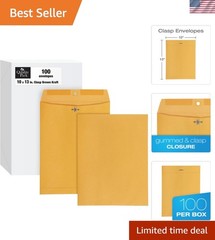 10″ x 13″ Clasp Envelopes, Heavy 32 lb Brown Kraft, Gummed Flap, 100/Box