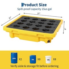 Heavy Duty Spill Containment Pallet 2-Pack Leakproof Detachable Tray Drum Yellow