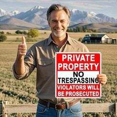 4 Pack Large No Trespassing Signs Private Property, 9.5 Inch x 9.5 Inch Private
