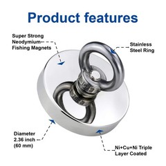 Super Strong Neodymium Fishing Magnets 300 LBS(127 KG) Pulling Force Rare Earth