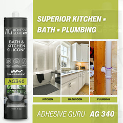 Adhesive Guru AG340 Clear Silicone Sealant (12×10.14 fl oz), 100% Silicone Caulk