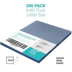 Binditek 200 Pack 6 Mil PVC Clear Binding Covers, 8.5 X 11 In, Letter Size,