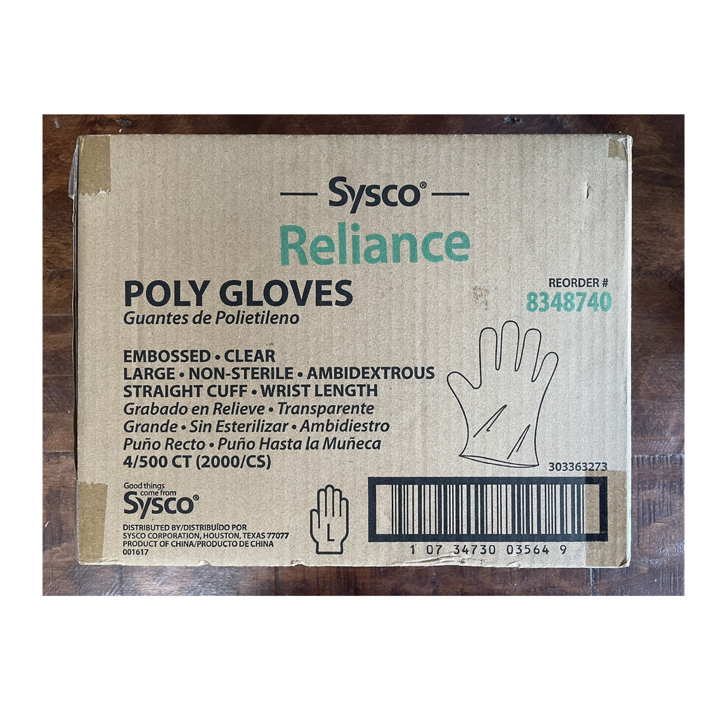 Sysco Reliance Poly Gloves Large Clear Polyethylene Powder-Free 8348740