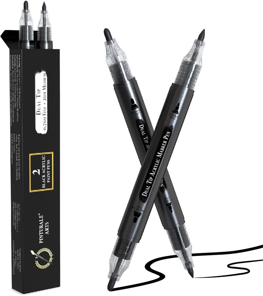 Black Acrylic Paint Pen | Set 2 Black Acrylic Paint Marker Dual Tip (Fine 0,7mm