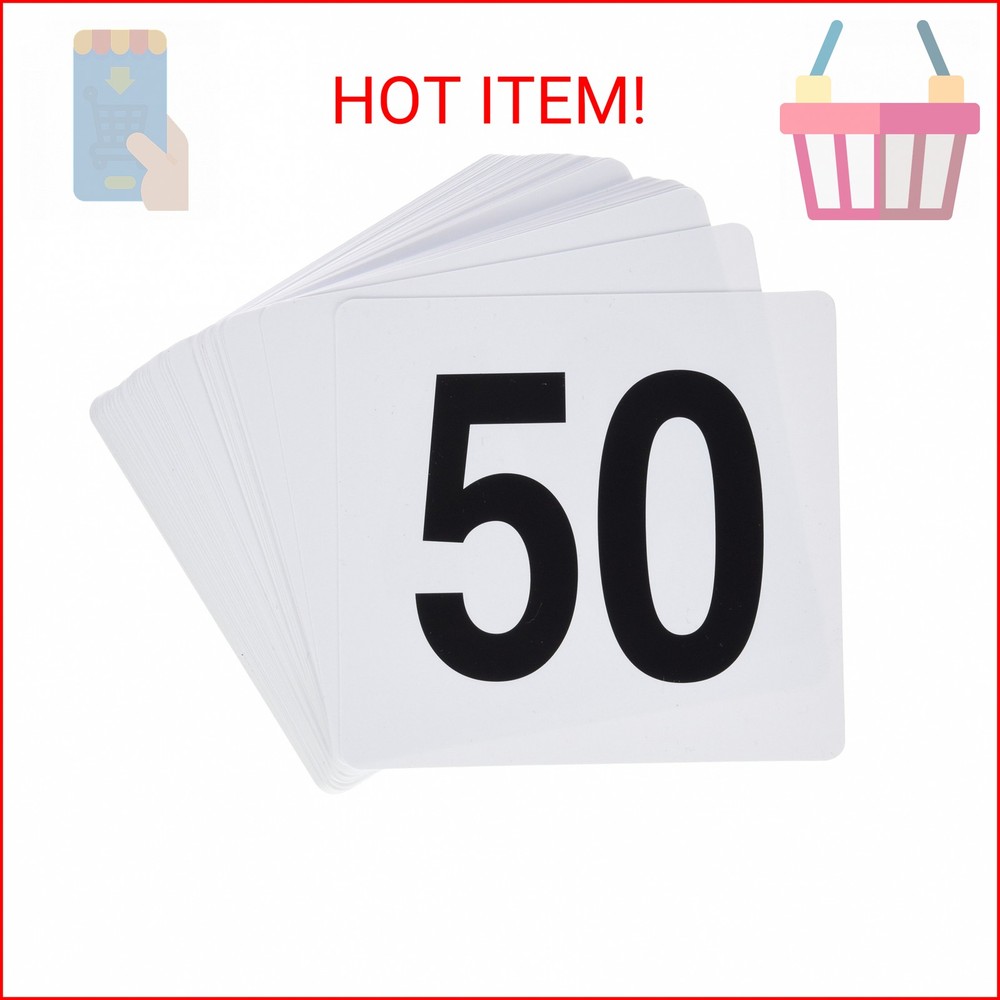 Winco 1-50 Plastic Table Numbers, White, Black