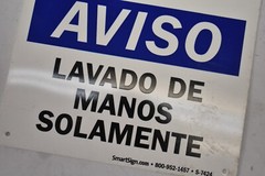 Lot of 7 SmartSign Plastic Hand Wash ONly Signs Bilingual 14″ x 10″ Blue/White