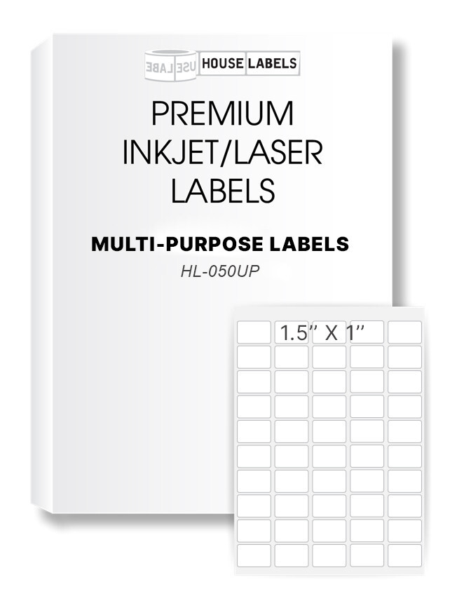 500 Sheets – 25,000 Labels 1.5″ x 1″ Fast Peel White Multipurpose Labels 50-UP