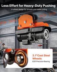 VEVOR Electric Hoist Manual Trolley 1100lbs/0.5Ton 2.68″-4.33″ I-Beam Adjustable