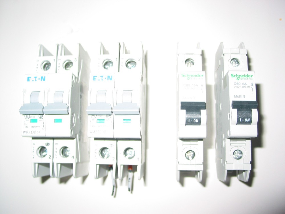 Industrial Breakers, Eaton and Schneider. WMZT2D07, WMZT2D01, C60 10A, C60 2A