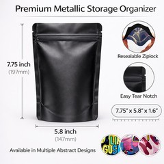50 Pack 28g Mylar Bags Assorted Designs Smell Proof 1oz Resealable Zip Pouches