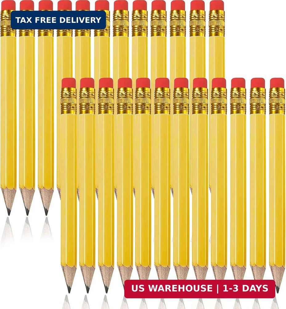 24 Pcs Yellow Golf Pencils with Erasers Mini Small Pencils Baby Shower Fav