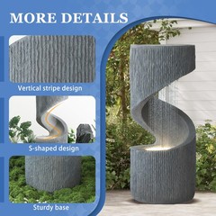 31.9″ S-Shaped Water Fountain LED Lights Cascading Indoor Outdoor Floor Standing