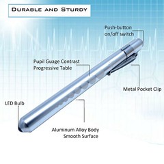 3Pocket Pink Purple Silver Aluminum LED Diagnostic Penlight Medical Pupil Gauge