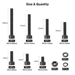 1001pcs M2.5 Hex Socket Screws Kit 12.9 Grade Alloy Steel Bolts Nuts Assortment