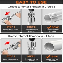 3Pcs Integrated Internal & External Pipe Threading Tool, ‎1/2″+ 3/4″+1″