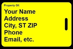 Safety Yellow FIRST AID KIT Bag Tag – FREE Personalization – New