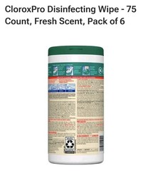 6 Pack CloroxPro Commercial Disinfecting Wipes 75 Count Per Bottle Fresh Scent