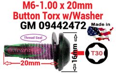 (5Pcs) M6-1.00 x 20mm Button Screw , torx, Thread Seal.GM 09442472