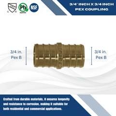 50 Pcs. 3/4″ Pex Coupling – Lead Free Brass 3/4 Inch Crimp Coupling 23-2-4=50