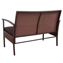 4-Piece Rattan Wicker Patio Conversation Set Loveseat Sofa with Brown Cushions G
