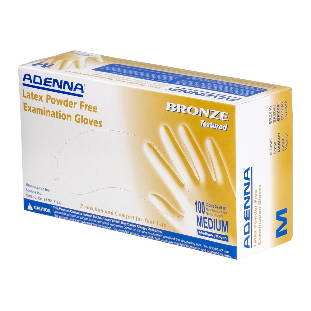 Adenna BRZ645 5.5 mil Disposable Powder-Free Latex Gloves, Medical Grade, Medium