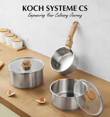 KOCH SYSTEME CS 18/10 Stainless Steel Saucepan Set Removable Handle, 1.5QT & …