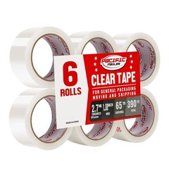 Pacific Mailer Clear Packing Tape, 1.88″ x 65 Yards, 2.7 Mil, 6 Rolls Clear | He