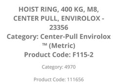 Jergens 23356 Hoist Ring, 23356 400KG M8X1.25