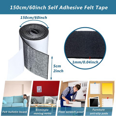 Shappy 2 Packs 120 X 2 X 0.04 Inch Felt Strips with Adhesive Backing Felt Tape R