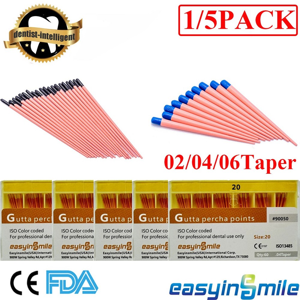 Dental Gutta Percha Points.02/.04/.06 Taper For Root Canal Endo Treatment 1/5Box