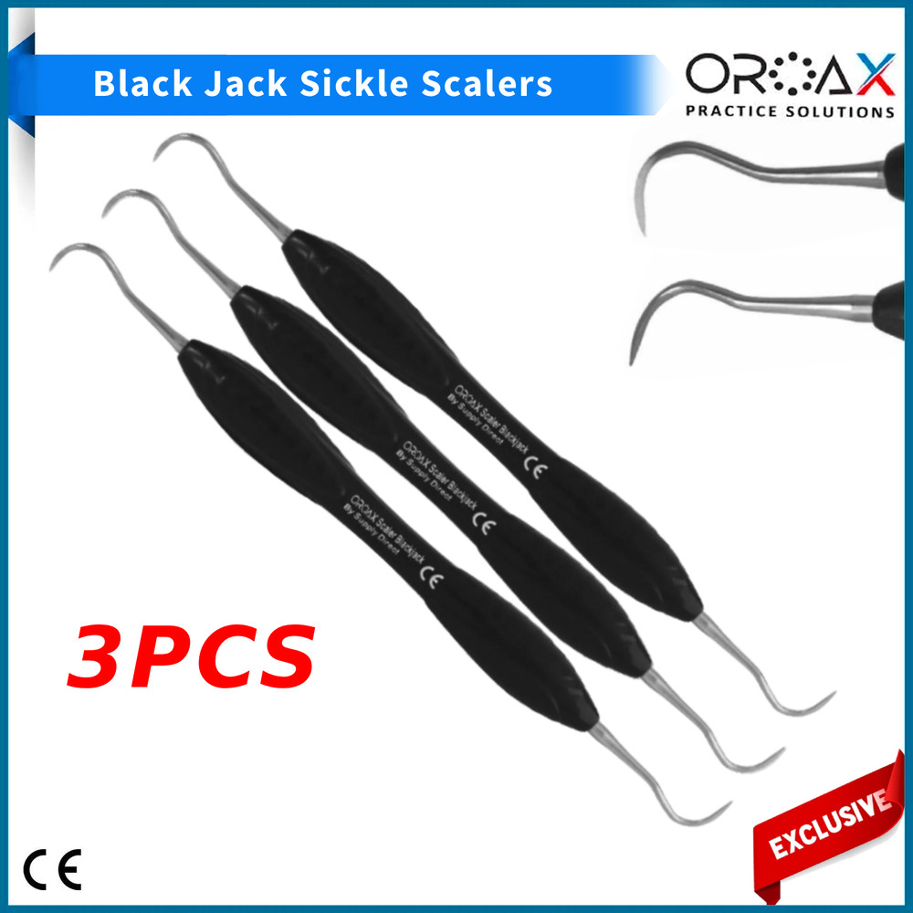 3x Black Jack Sickle Scaler – Stainless Steel Dental Plaque Remover – Soft Grip