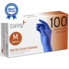 Caring Nitrile Exam Gloves Medium (Pack of 100), 100)