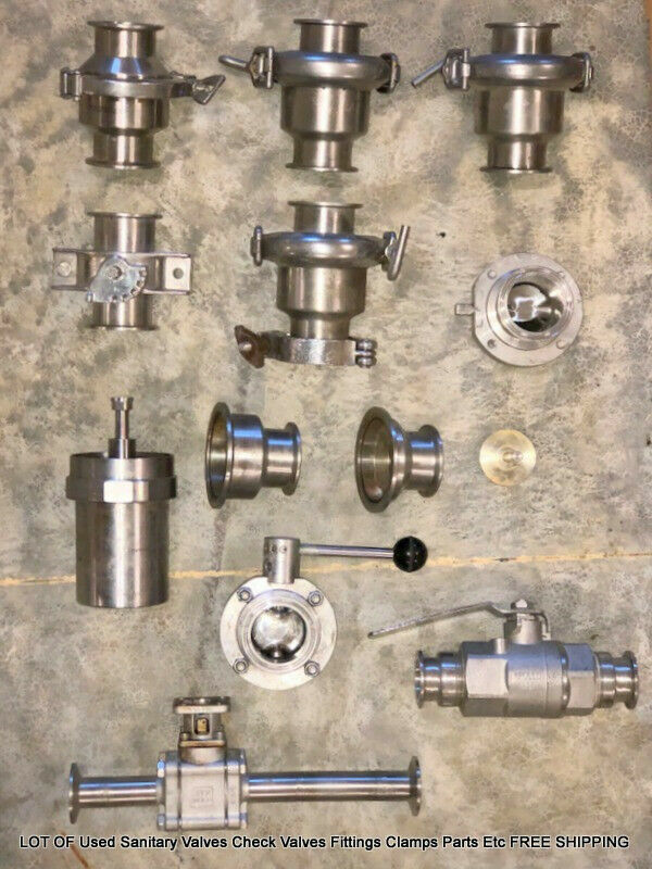 LOT OF Used Sanitary Valves Check Valves Fittings Clamps Parts Etc FREE SHIPPING