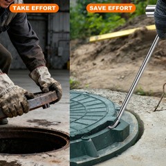 2Pcs Manhole Hook 19.7 Inch T-Shaped Lid Manhole Cover Lifter with Blunt Tip