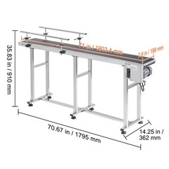 VEVOR Belt Conveyor PVC Stainless Steel Belt Conveyor 71″x7.8″ Double Guardrail