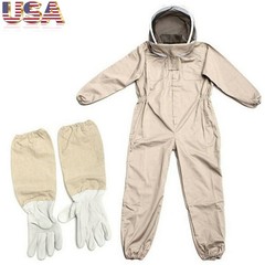XXL Full Body Ventilated Beekeeping Suit Veil Hood Protective Bee Jacket Gloves