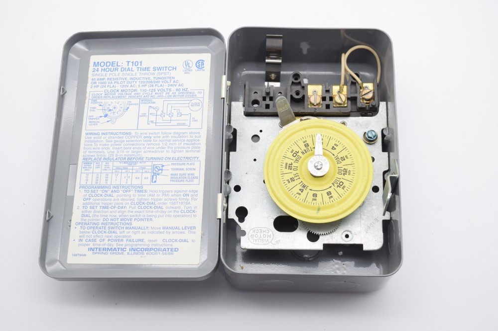 Intermatic T101 24 Hour Dial Time Switch SPST 40A 120V 240V Timer