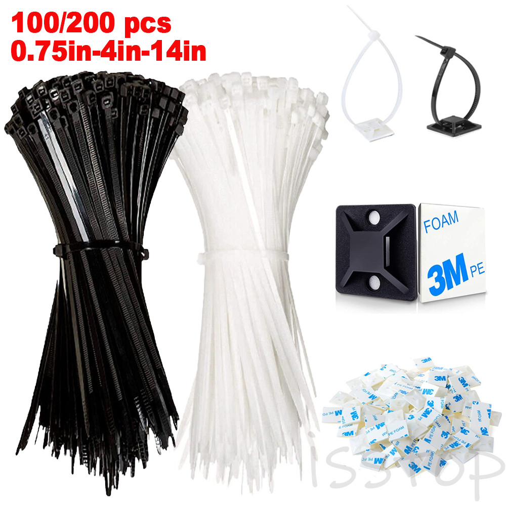 Self-locking Plastic Nylon Cable Zip Ties Mounts Wire Fasteners Cable Clips US