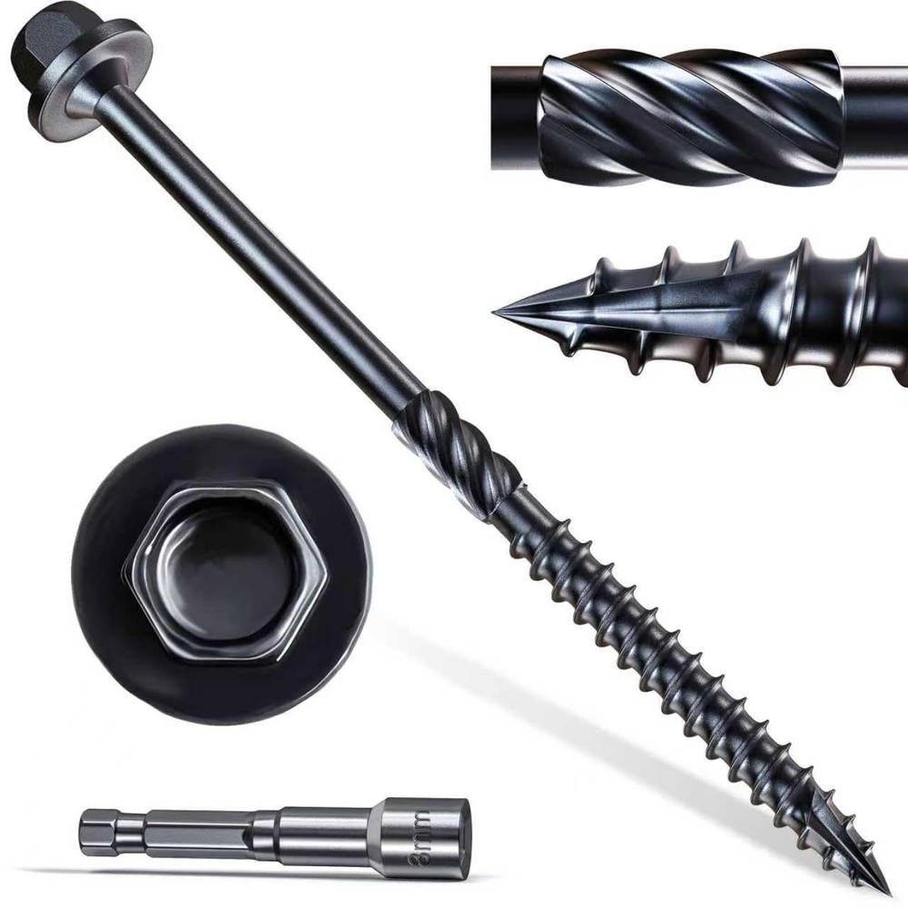 #14 x 4 Wood Structural Screws 50 Pcs, Exterior Hex-Head Lag Screws, Black He…