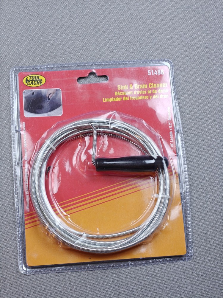 Tool Cache 10 ft Sink & Drain Cleaner Auger Snake 0.2″ Manual Crank Plumbing