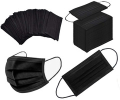 100PCS 3 Ply Black Disposable Face Mask Filter Protection Face Masks, Non-woven