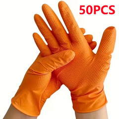 Heavy Duty Orange Nitrile Gloves 8Mil Industrial Disposable Gloves with Diamond