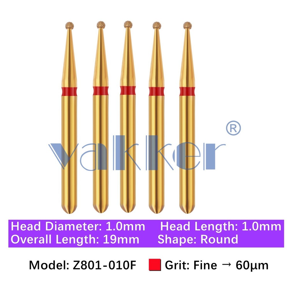 5/pk Dental Zirconia FG Diamond Burs & Holder Round Shape Cutting Polishing Burs