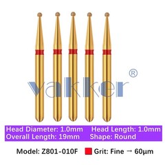 5/pk Dental Zirconia FG Diamond Burs & Holder Round Shape Cutting Polishing Burs