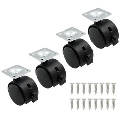 4 PCS 1.5 inch Black Nylon Swivel Caster Wheels with Brake Plate Casters