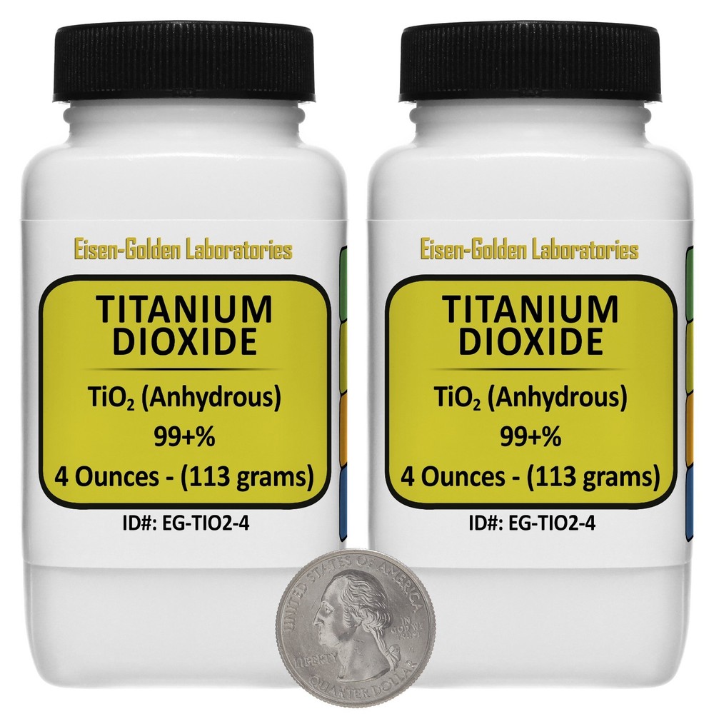 Titanium Dioxide [TiO2] 99+% ACS Grade Powder 8 Oz in Two Easy-Pour Bottles USA