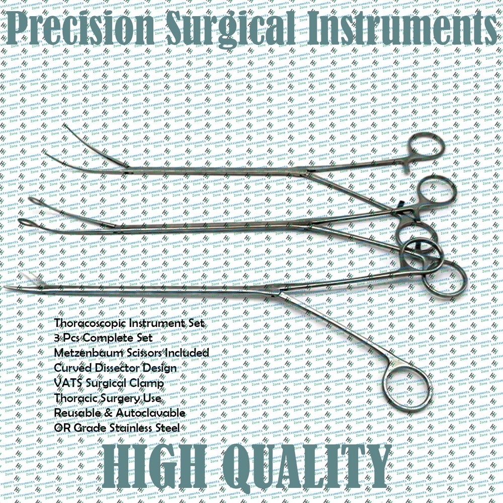 Thoracoscopic Metzenbaum Scissors Curved Dissector VATS Surgical Clamp Set 3 Pcs