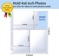 4×6 Photo Sleeves for 3 Ring Binder 40 Pack Clear Album Pages Holds 240 Photos