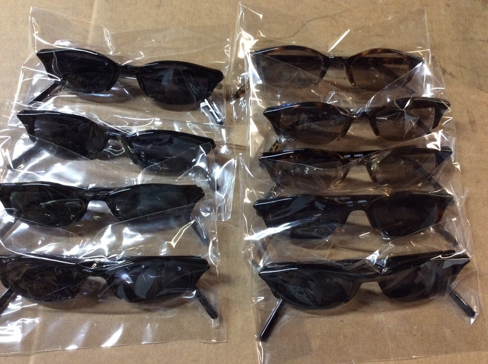 ASSORTED BOX OF SUNGLASSES SUN GLASSES SET OF 9 GLASS COLORED SMALL LENS