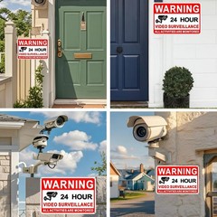 4 Pack Video Surveillance Signs, 8 x 12 Inch Aluminum Camera Signs, CCTV